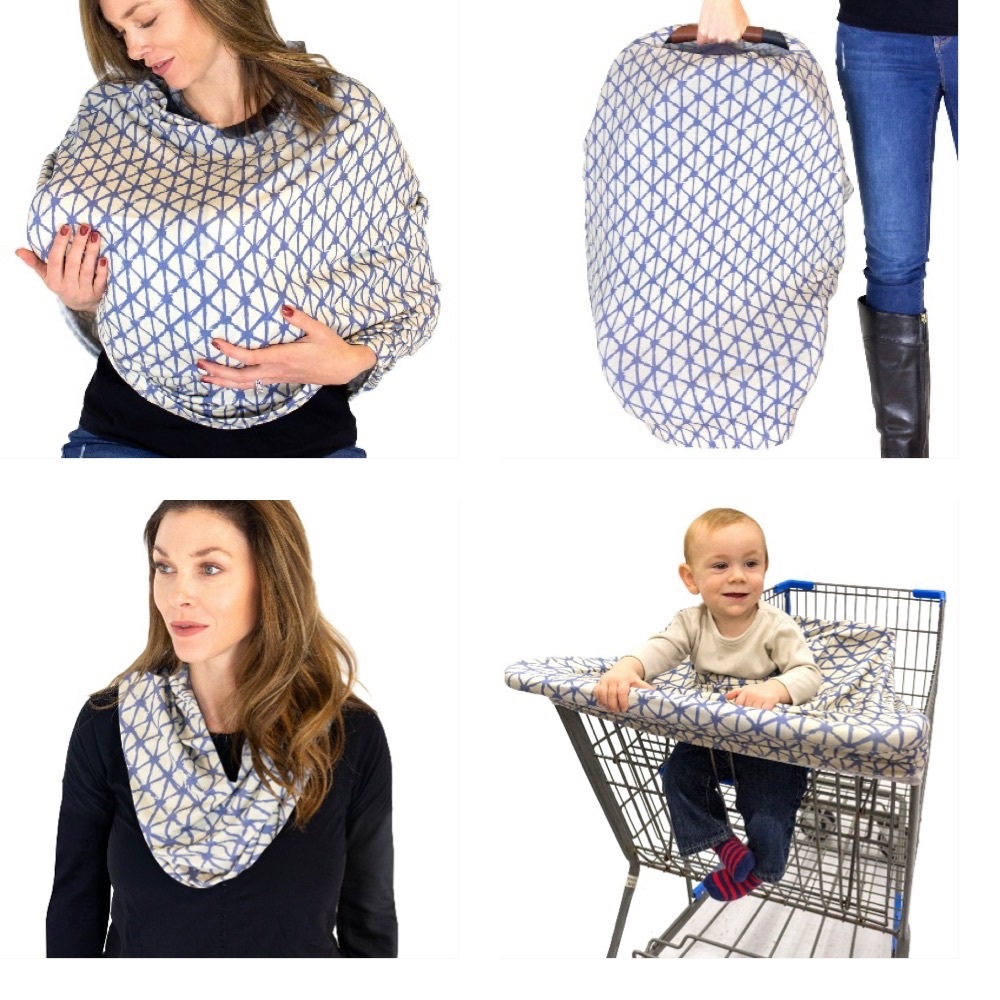 🟠 NWT Monbebe 4-In-1 Multipurpose Nursing Cover and Infinity Scarf, Blue